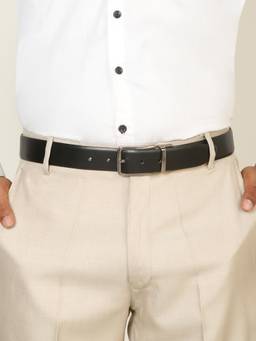 Teakwood - Men Solid Black & Brown Natural Grain Finish Belt