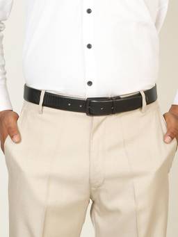 Teakwood - Men Textured Black & Brown Crosshatch Finish Belt