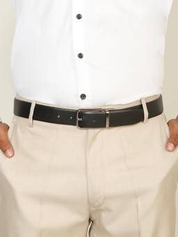 Teakwood - Men Solid Black & Brown Natural Grain Finish Belt