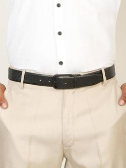 Teakwood - Men Textured Black & Brown Crosshatch Finish Belt