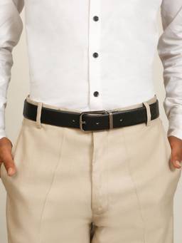 Teakwood - Men Textured Black & Brown Crosshatch Finish Belt