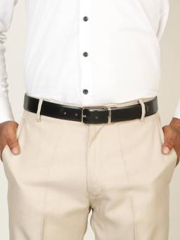 Teakwood - Men Solid Black & Brown Fine Leather Finish Belt