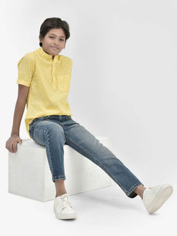 CRIMSOUNE CLUB - Boys Floral Yellow Kurta
