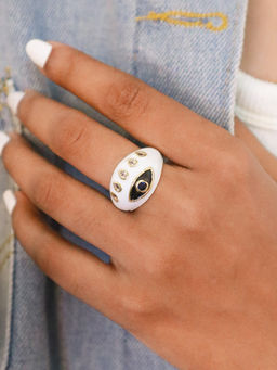 Pipa Bella by Nykaa Fashion - White Enamel Evil Eye Ring