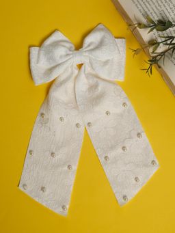 Stol'N - White Bow Details Floral Pearl Hair Clip