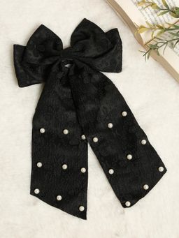 Stol'N - Black Bow Details Floral Pearl Hair Clip