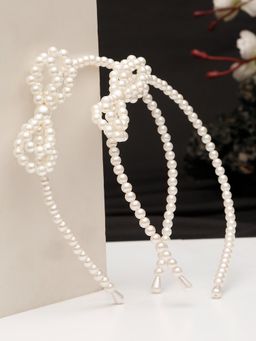Stol'N - White Bow Detailed Pearl Hair Bands (Pack of 2)