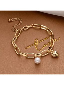 Stol'N - Gold-Toned Heart and Pearl Bracelet