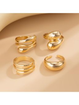 Stol'N - Light Gold Geometric Round Rings (Pack of 4)