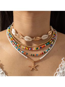 Stol'N - Multi-Color Rice Beads Starfish Shell Necklace