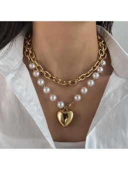 Stol'N - Gold Alloy Heart Pearl Double Necklace