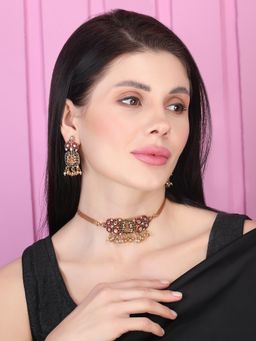 STILEADDA - Ruby Red and Green Kemp Studded Temple Choker Set