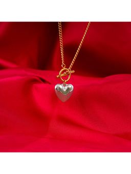 NAITRA - Two-Tone Heavy Love Heart Pendant Necklace