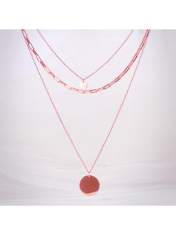 NAITRA - Triple Layered Stacked Coin Pendant Rose Gold Statement Necklace