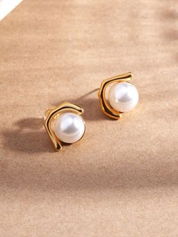 Palmonas - Sculpted White Pearl Glow Stud Earrings