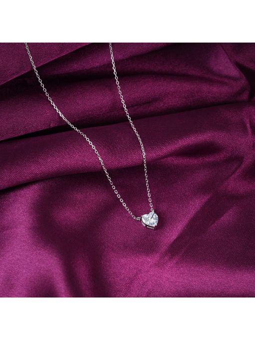 NAITRA 925 Sterling Silver Clear Heart Necklace