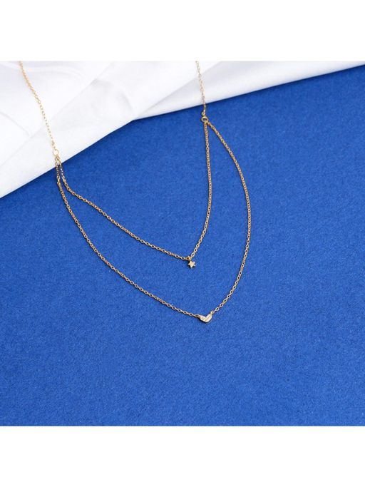 NAITRA 925 Sterling Silver Dainty Double Layered Star Heart Necklace