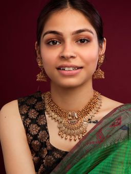 STILEADDA - Gold Plated Multi-Color Gajanan Gold Hydra Beads Jewellery Set