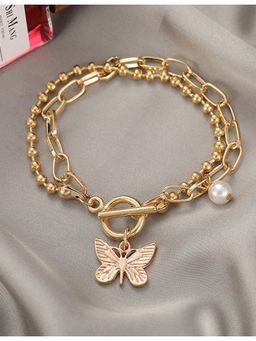 Stol'N - Butterfly Double Layered Round Pearl Chain Bracelet