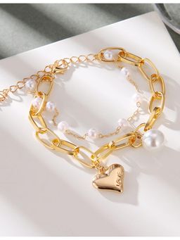 Stol'N - Fashion Love Geometric Chain Pearl Heart Bracelet