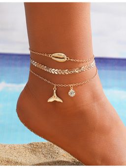 Stol'N - Fashion Shell Wheat Ear Chain- Fishtail Anklets (Pack of 3)
