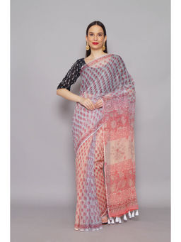Palash - Beige Hand Block Printed Kota Doria Labanya Saree with Unstitched Blouse