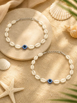 VIRAASI - Silver Plated Sea Shell Evil Eye Anklets