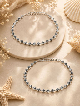 VIRAASI - Silver Plated Floral Design Anklets Pair