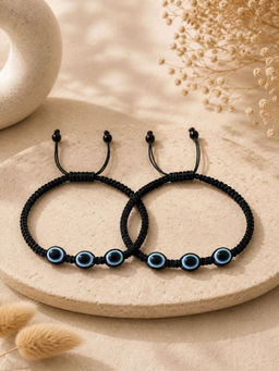 VIRAASI - Women Black & Blue Evil Eye Beaded Thread Anklets