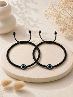 VIRAASI - Women Black & Blue Evil Eye Beaded Thread Anklets