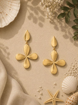VIRAASI - Glossy Gold Toned Contemporary Designer Drop Earrings