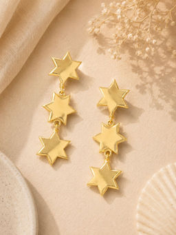 VIRAASI - Glossy Gold Toned Contemporary Star Drop Earrings