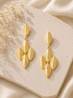 VIRAASI - Glossy Gold Toned Leaf Design Drop Earrings
