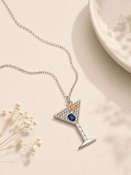 VIRAASI - Silver-Plated Wine Glass Pendant with Chain Necklace