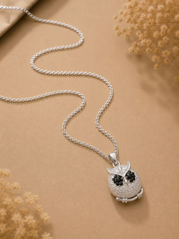 VIRAASI - Unisex Silver-Plated Owl Black Stone Pendant with Chain