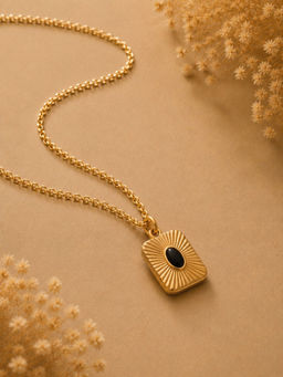 VIRAASI - Unisex Gold-Plated Enamel Square Black Stone Pendant