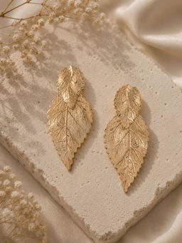 VIRAASI - Gold-Plated Leaf Design Drop Earrings