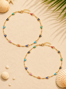 VIRAASI - Gold Plated Multicolor Heart Anklets