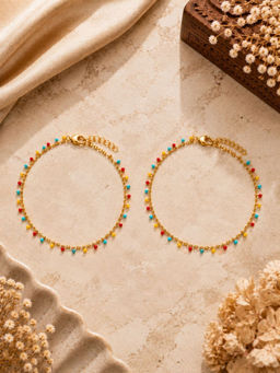VIRAASI - Gold Plated Multicolor Charm Anklets