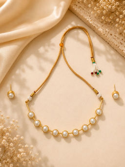 VIRAASI - Gold Plated White Pearl Jewellery Set
