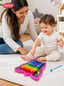 Chanak - Kids Pink Butterfly Xylophone with Mallet Stick