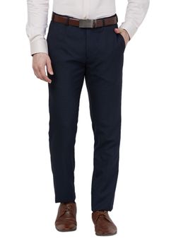 Raymond - Men Navy Blue Slim Fit Polyester Blend Textured Pant