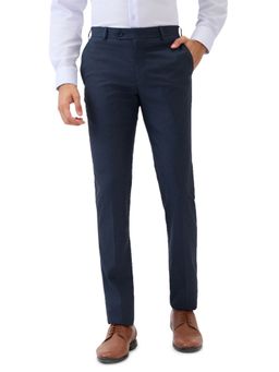 Raymond - Men Navy Blue Solid Slim Fit Polyester Viscose Blend Pant