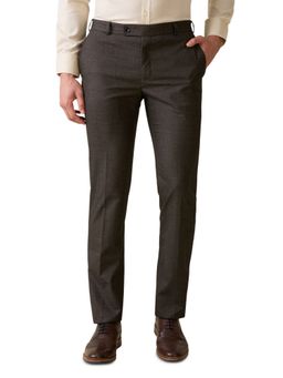 Raymond - Men Slim Fit Dark Brown Polyester Blend Checked Pant