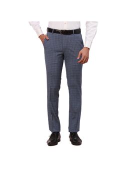Raymond - Men Medium Blue Slim Fit Polyester Blend Checked Pant