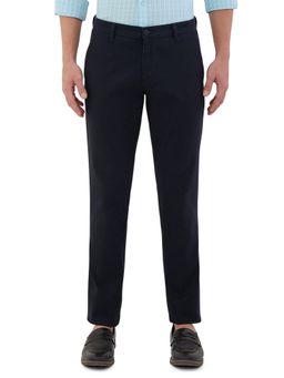 Parx - Men Navy Blue Tapered Fit Cotton Blend Pant