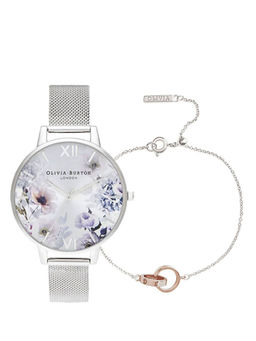 Olivia Burton - Sunlight Florals Quartz Basic Silver & 3D Print Women Watch (OBGSET145) (M) (Set of 2)