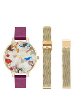 Olivia Burton - Pop Art Quartz Basic Slim Sunray Plastic White Women Watch (OBGSET153) (M) (Set of 2)