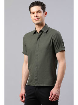 HOUSE OF S - Mens Green Solid Casual Shirt