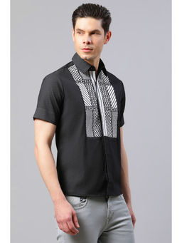 HOUSE OF S - Mens Black Embroidered Casual Shirt